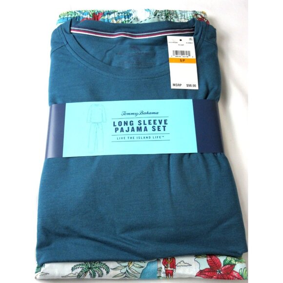 Tommy Bahama Men's Long Sleeve Island Life 2 Piece PJ set Tropical Green Holiday - Picture 3 of 5